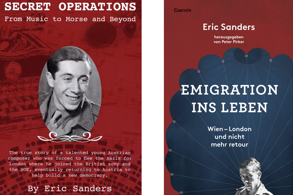 The covers of two books written by Eric Sanders; colour red is prominent in both; cover on the left has young Eric's picture at the centre; the other has Eric’s face at the bottom.